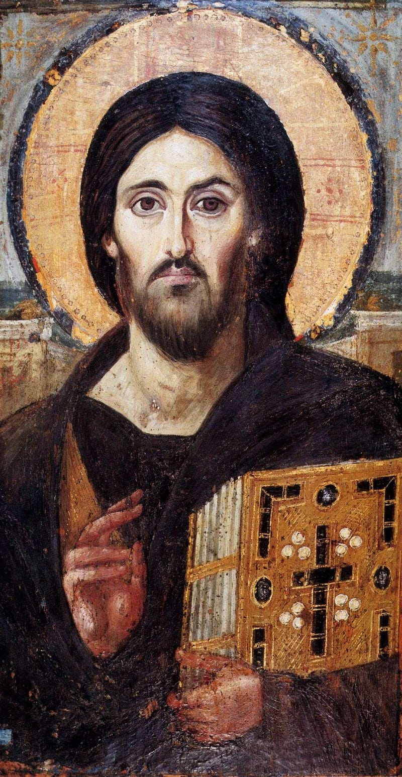 Christ the Savior (Pantocrator), encaustic icon from the 6th century from the Monastery of St. Catherine, Mount Sinai.