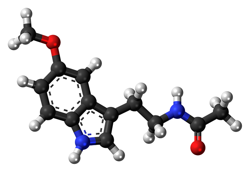 Spatial model of the molecule of melatonin.