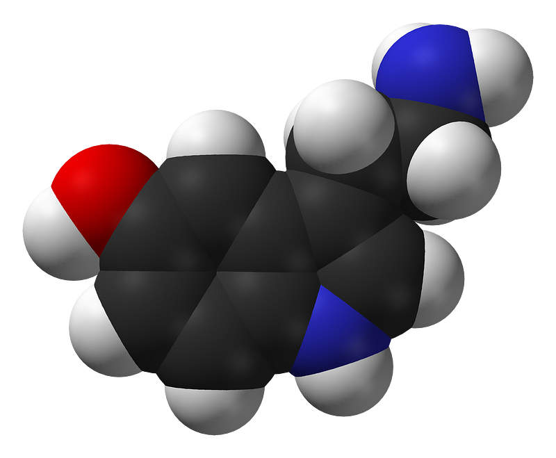 Spatial model of the molecule C10H12N2O—serotonin.